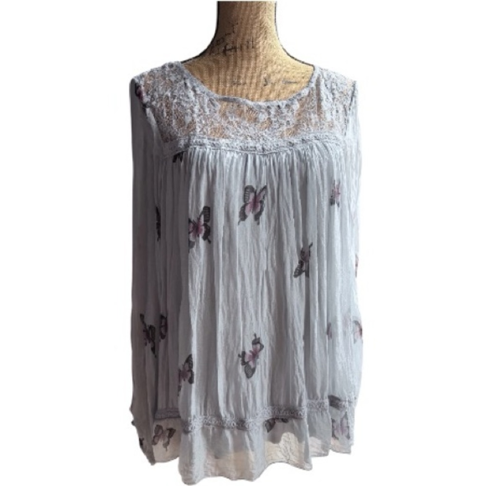 Battery silk blouse with Lace Trim long sleeve made in Italy